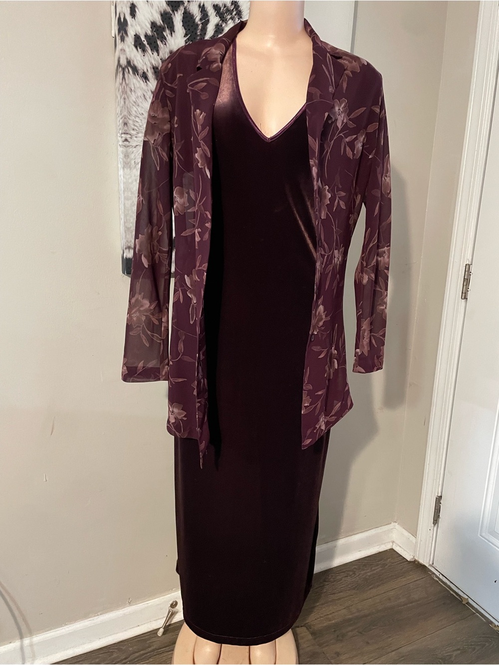 Vintage 90s express tricot dress & duster set rich plum burgundy hue whimsical